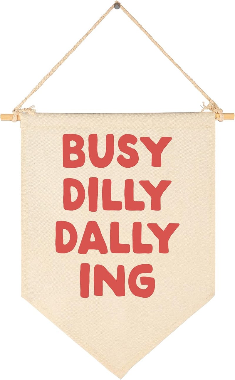 Sioial Pink Preppy Art Decor-Classroom Nursery Apartment Reading Room Bedroom Door Decoration-Birthday Christmas Gift for Girl-Positive Canvas Flag Banner Pennant Wall Sign Decor-Busy Dilly Dally - Image 1